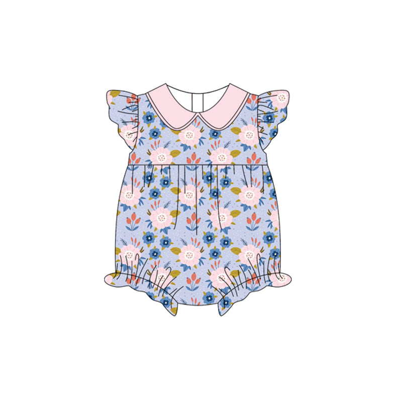 Preorder(moq 5)Baby Infant Girls Pink Blue Flowers Summer Rompers