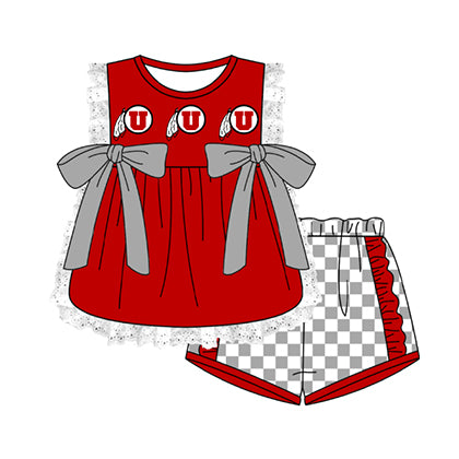 Preorder moq 5 Baby Girls Sleeveless Fur U Lace Tunic Checked Short Team Clothes Sets