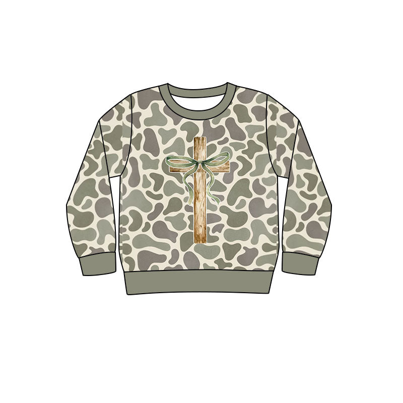 Preorder(moq 5) Baby Girls Green Camo Cross Easter Tee Shirts Top