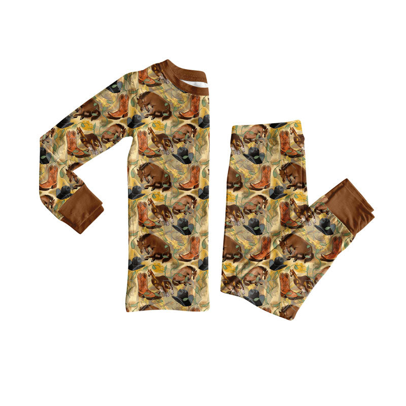 Preorder(moq 8)Baby Boys Horses Boots Hats Top Pant Western Pajamas Sets