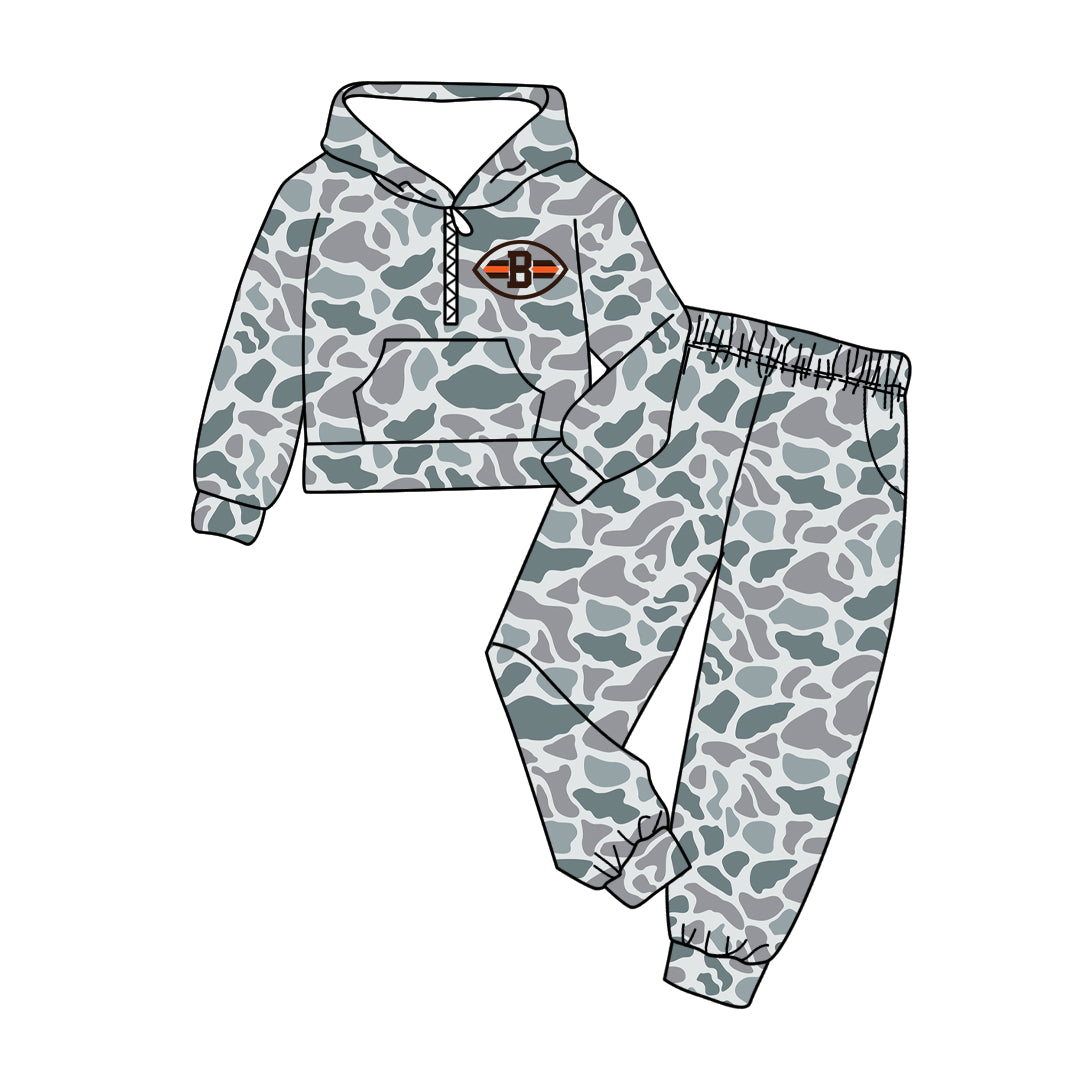 Preorder(moq 5)Baby Boys Grey Camo Bears Zip Pullover Pockets Joggers Team Clothes Sets