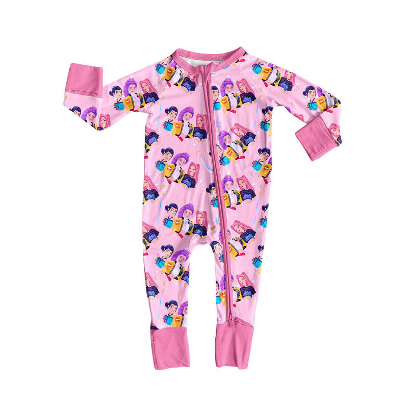 Preorder (moq 5)Baby Girls Long Sleeve Cartoon Girls Zipper Footie Rompers