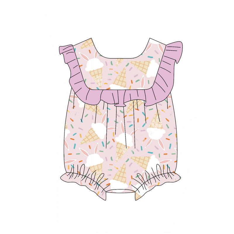 Preorder (moq 5)Baby Girls Rabbits Sprinkles Easter Ruffle Rompers
