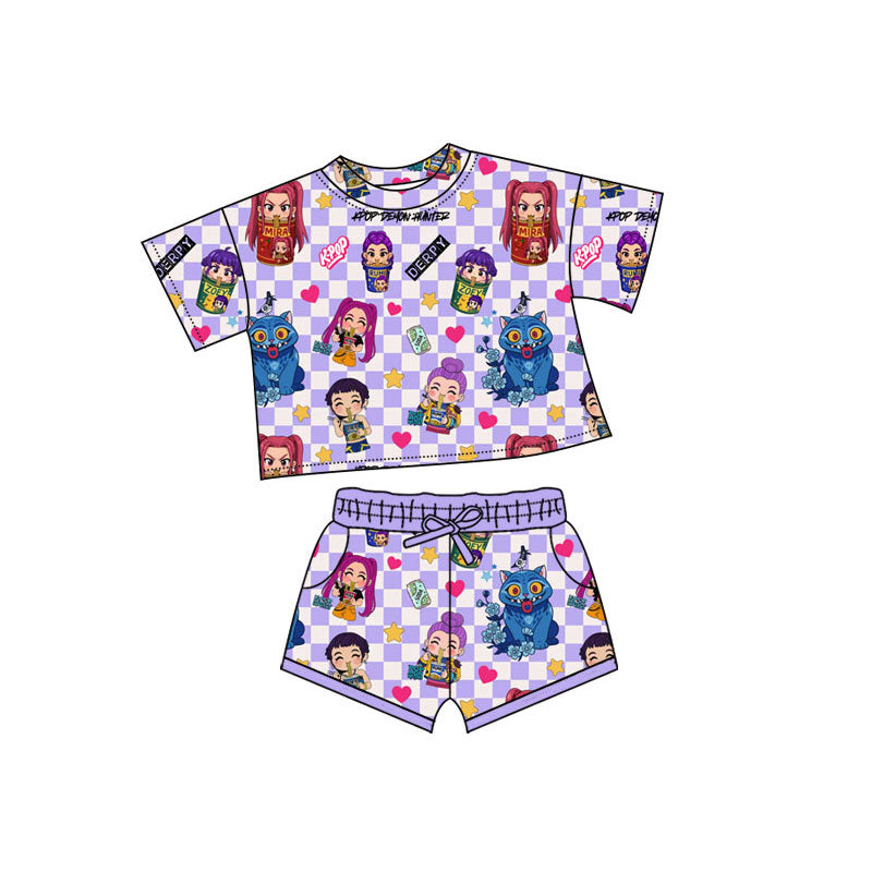 Preorder(moq 5) Baby Girls Cartoon Girls Hearts Top Pockets Shorts Clothes Sets