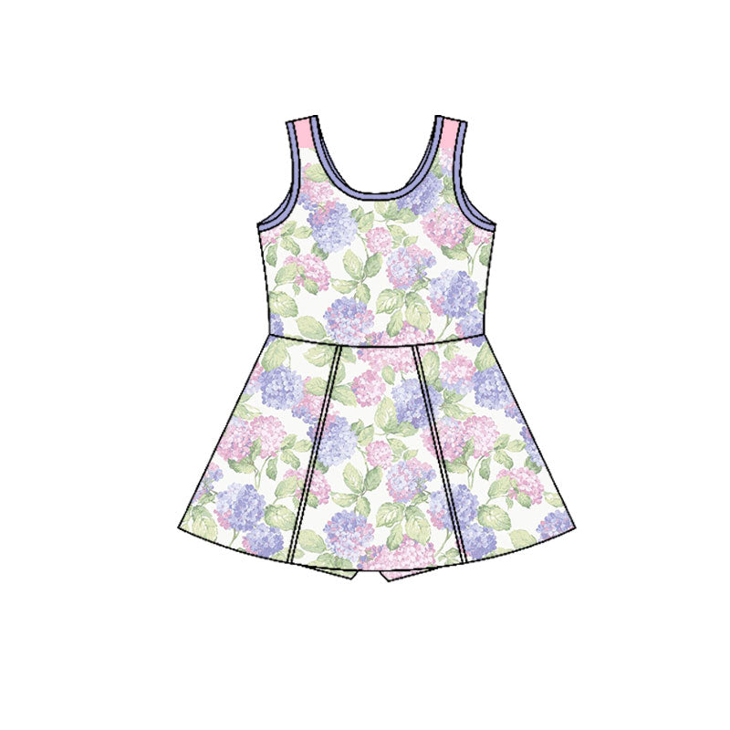 Preorder(moq 5) Baby Girls Sleeveless Purple Flowers Shorts Knee Length Dresses