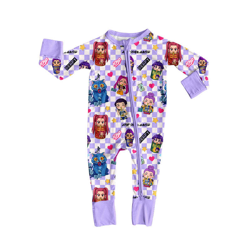 Preorder (moq 5)Baby Girls Long Sleeve Cartoon Girls Hearts Zipper Footie Rompers