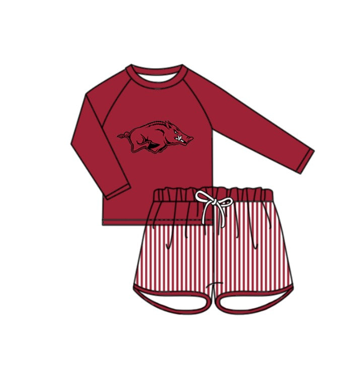 Preorder moq 5 Baby Boys Red Bulls Long Sleeve Top Stripe Shorts Team Swimsuits