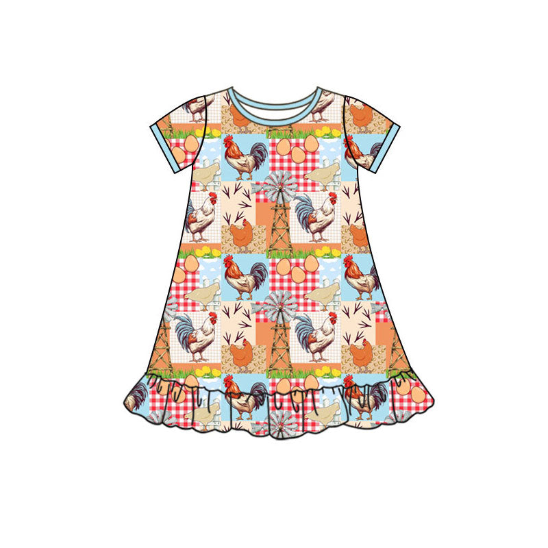Preorder(moq 5) Baby Girls Short Sleeve Farm Ruffle Knee Length Dresses