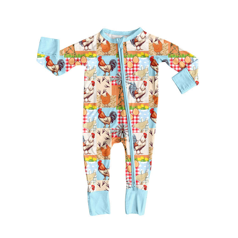 Preorder (moq 5)Baby Girls Farm Zipper Footie Rompers
