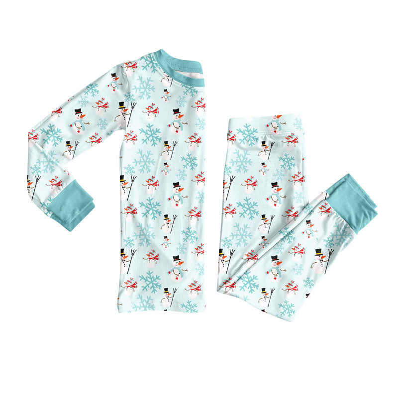Preorder(moq 5) Baby Girls Snowmen Snowflakes Top Pants Christmas Pajamas Sets