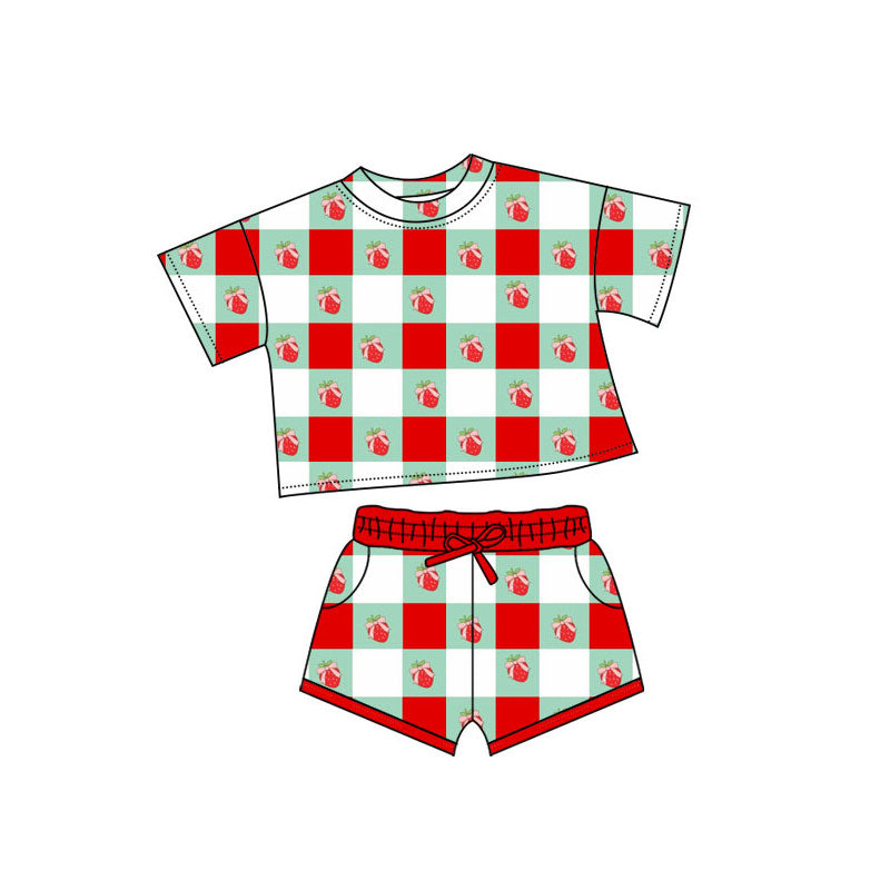 Preorder(moq 5) Baby Girls Bows Strawberry Top Pockets Shorts Valentine Clothes Sets