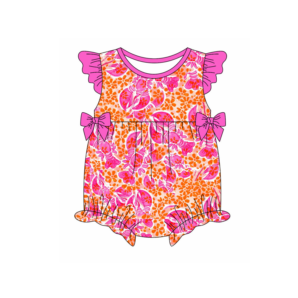 Preorder(moq 5)Baby Infant Girls Crawfish Bows Pink Summer Rompers