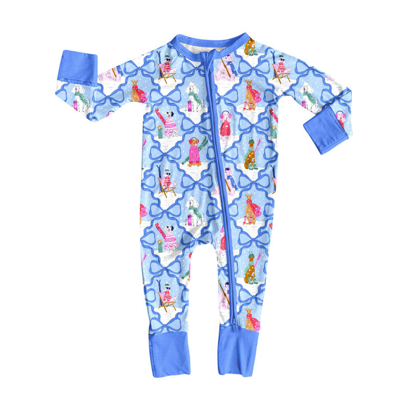 Preorder (moq 5)Baby Girls Snowmen Dogs Checked Christmas Zipper Footie Rompers