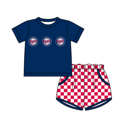 Preorder moq 5 Baby Boys Short Sleeve Twins Top Checked Pockets Short Team Clothes Sets