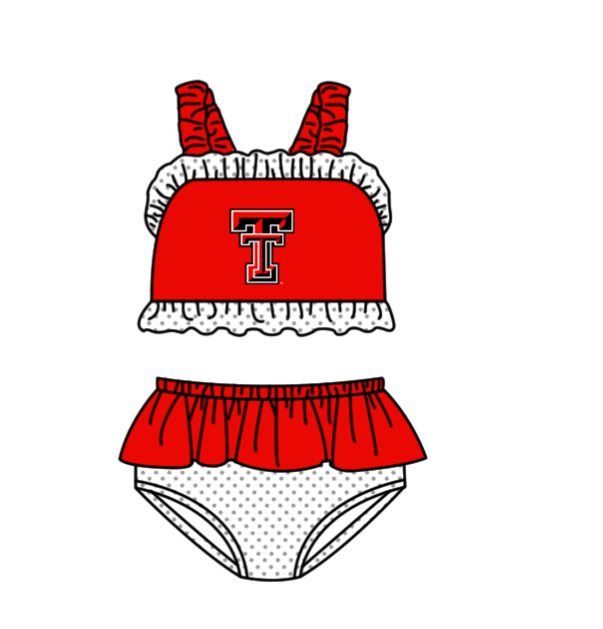 Preorder moq 5 Baby Girls Strap Red TT Vest Top Bummies Short Team Swimsuits