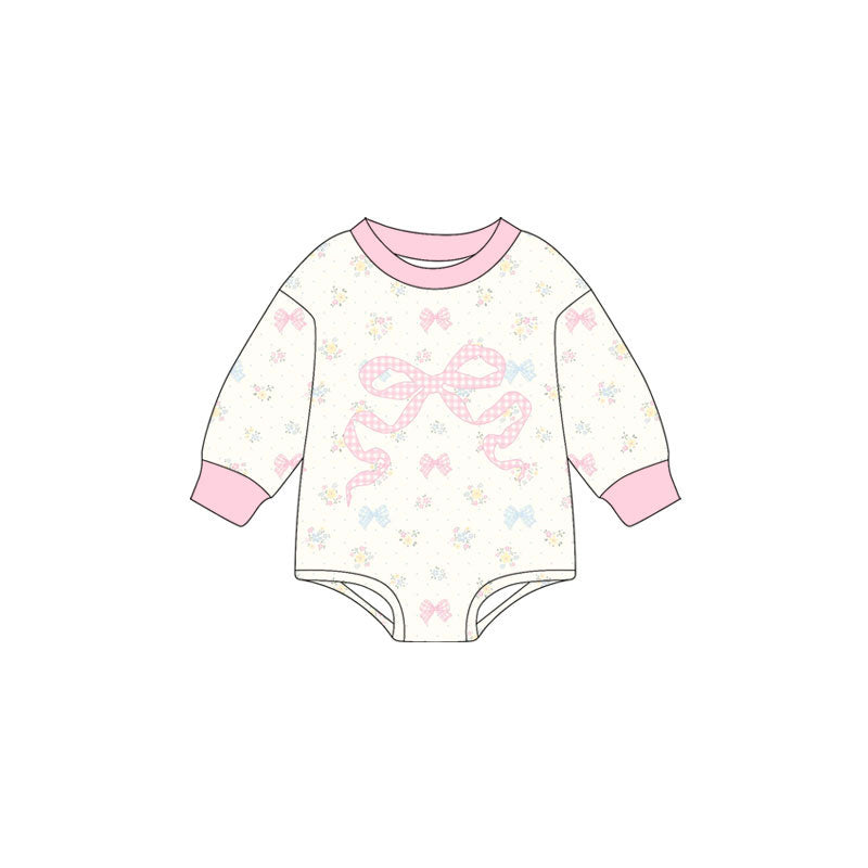 Preorder (moq 5)Baby Girls Pink Bows Flowers Long Sleeve Rompers