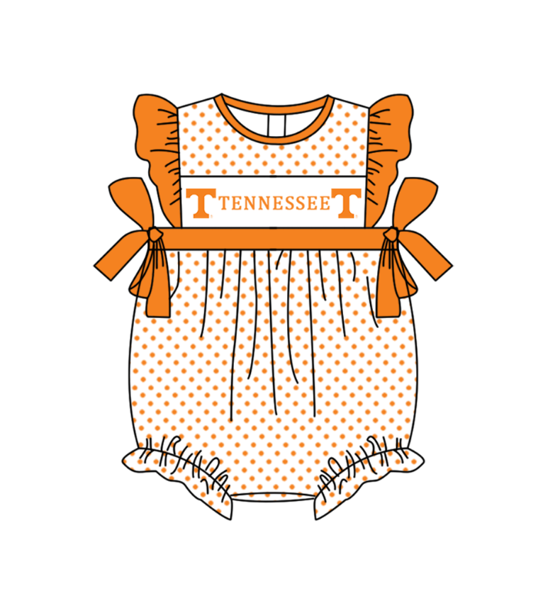 Preorder (moq 5)Baby Girls Flutter Sleeve Tennessee Polka Dots Team Ruffle Rompers