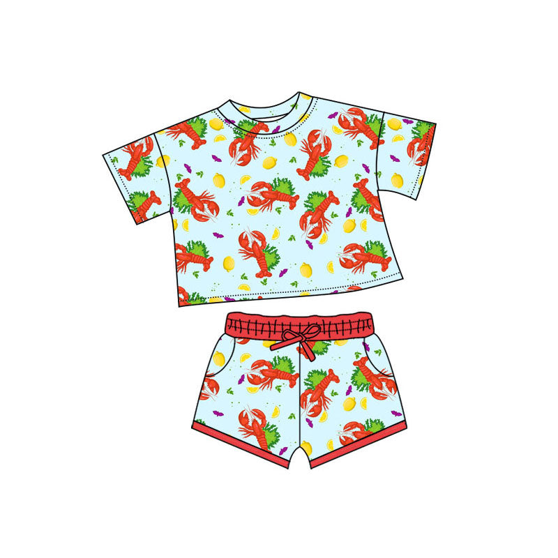 Preorder(moq 5) Baby Girls Crayfishes Top Pockets Shorts Mardigras Clothes Sets