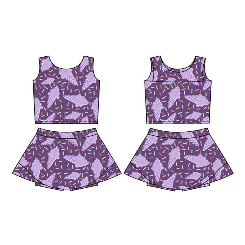 Preorder(moq 5) Baby Girls Purple Ice Cream Sprinkles Vest Skirt Shorts Clothes Sets