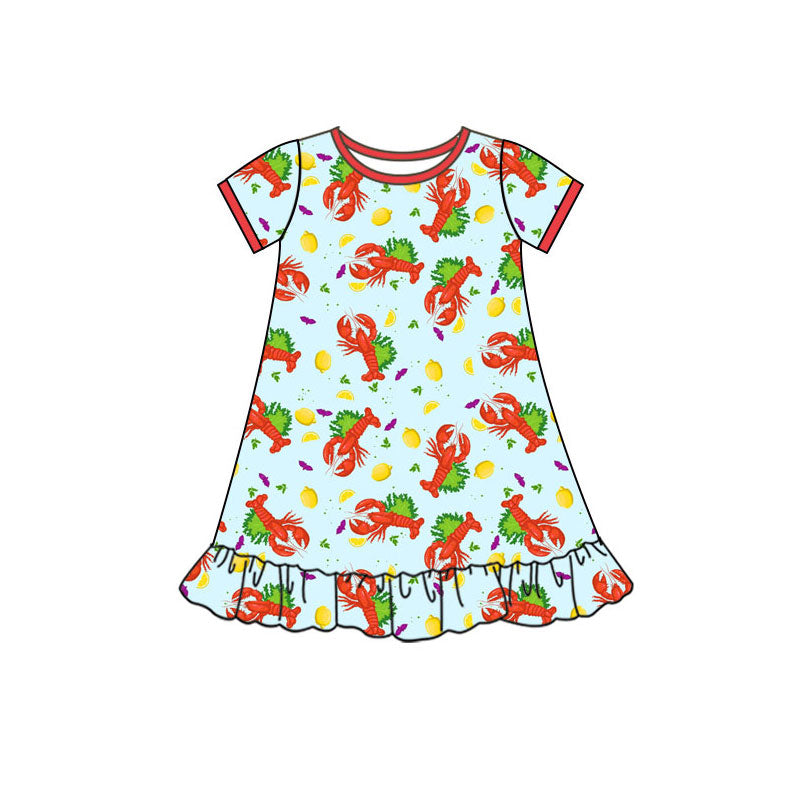Preorder(moq 5) Baby Girls Mardigras Crayfishes Ruffle Knee Length Dresses