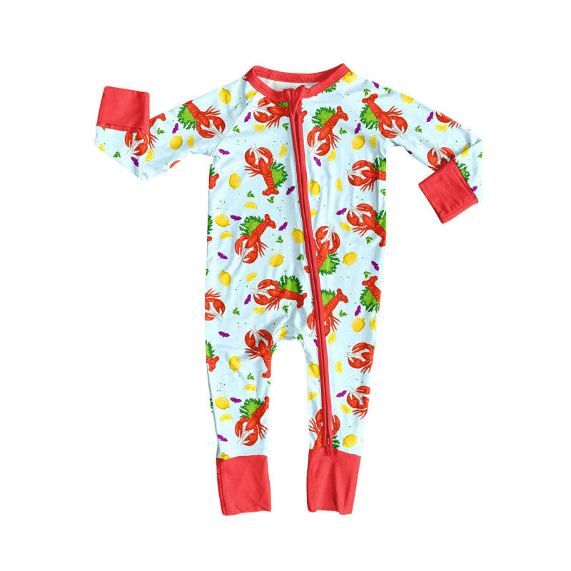 Preorder (moq 5)Baby Girls Mardigras Crayfishes Zipper Footie Rompers