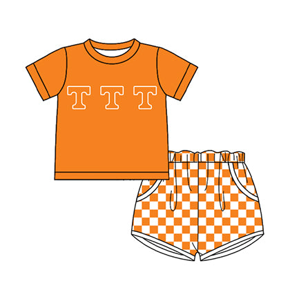 Preorder moq 5 Baby Boys Short Sleeve T Top Checked Pockets Short Team Clothes Sets