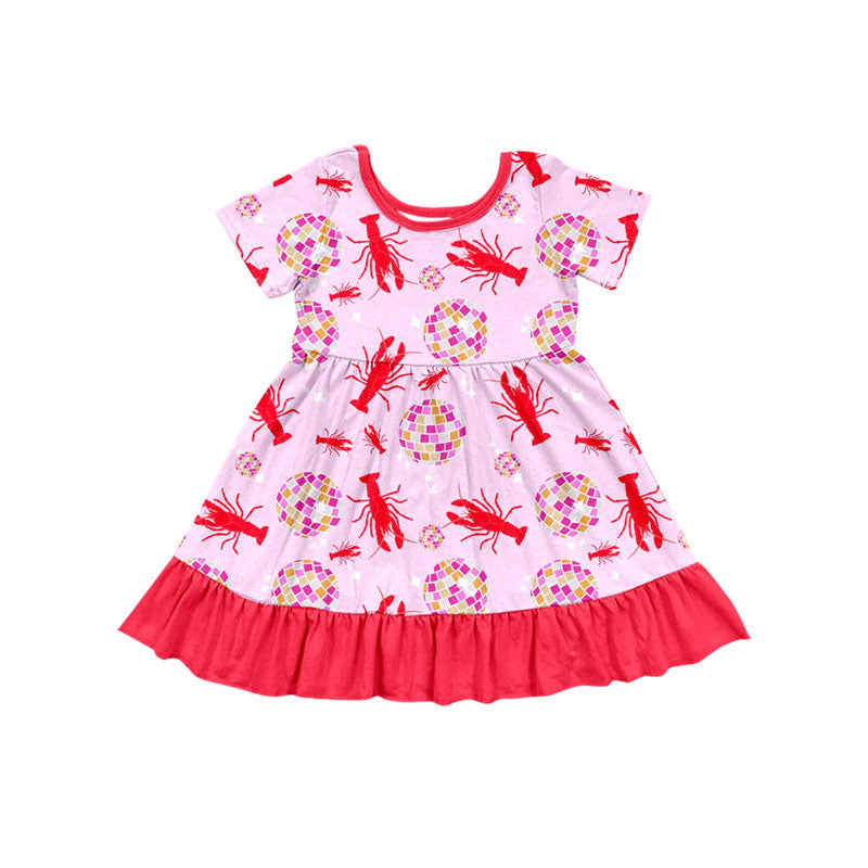 Preorder(moq 5) Baby Girls Crayfishes Balls Ruffle Knee Length Dresses