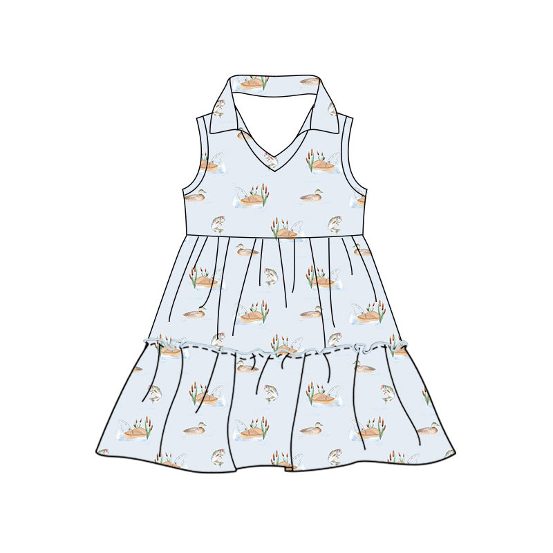 Preorder moq 5 Baby Girls Sleeveless Ducks Hunting Patchwork Knee Length Dresses
