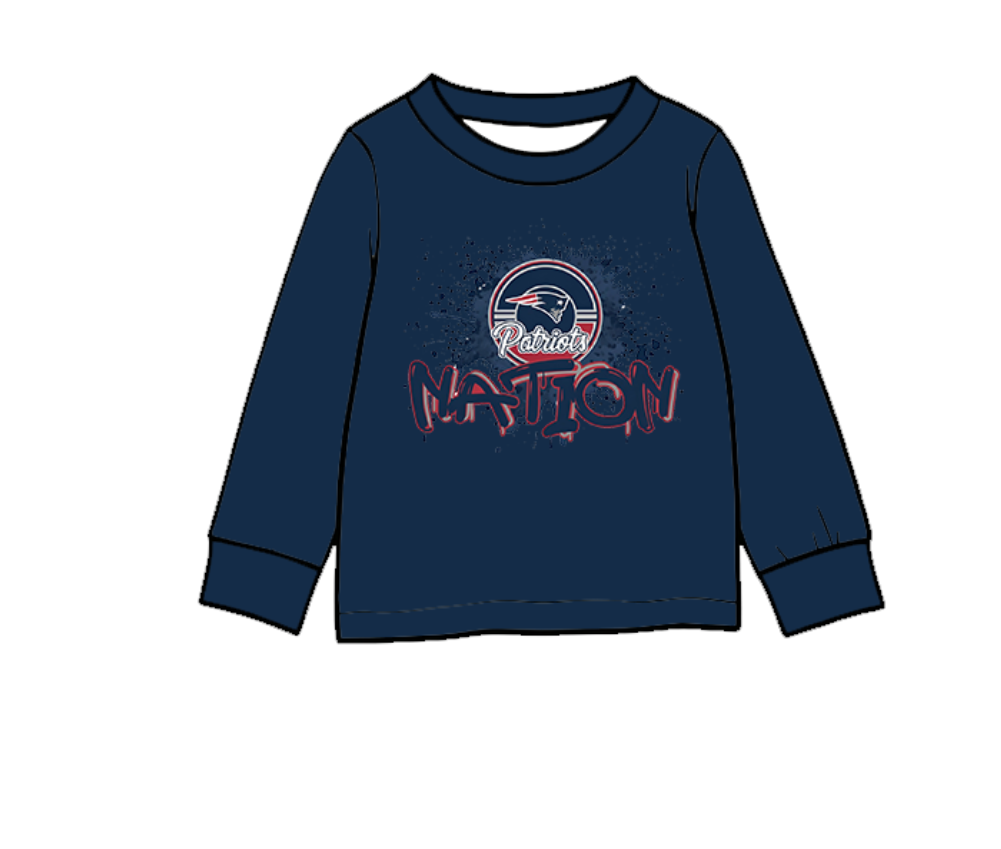 Preorder (moq 5)Baby Boys Navy Long Sleeve Patriots Team T-shirts Top