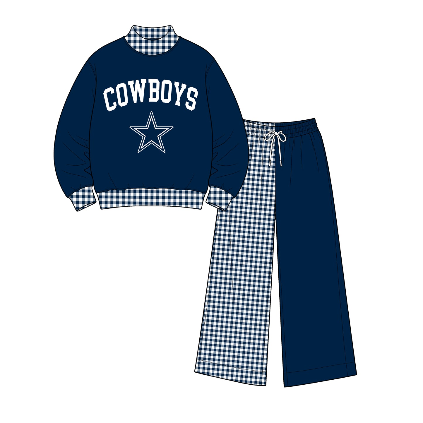 Preorder (moq 5)Baby Girls Navy Cowboys Top Flare Pant Team Clothes Set