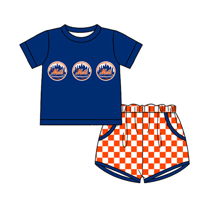 Preorder moq 5 Baby Boys Short Sleeve Mets Top Checked Pockets Short Team Clothes Sets