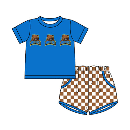 Preorder moq 5 Baby Boys Bruins Bears Top Checked Pockets Short Team Clothes Sets
