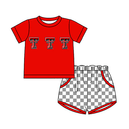 Preorder moq 5 Baby Boys Short Sleeve T Top Checked Pockets Short Team Clothes Sets