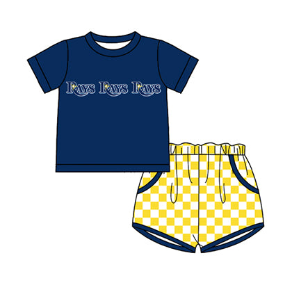 Preorder moq 5 Baby Boys Short Sleeve Rays Top Checked Pockets Short Team Clothes Sets