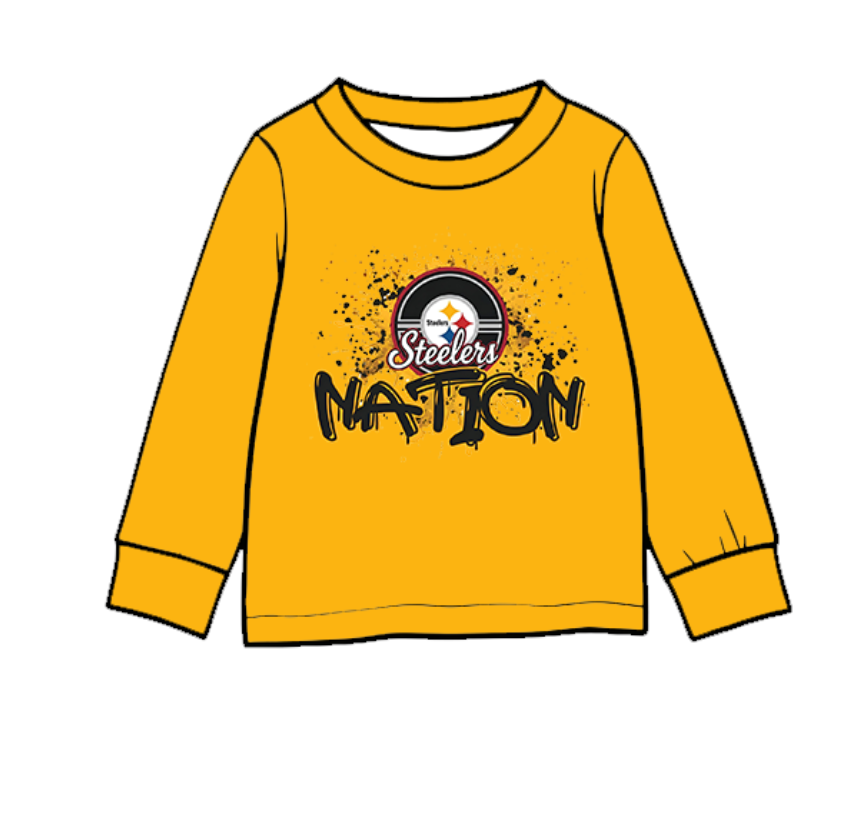 Preorder (moq 5)Baby Boys Orange Long Sleeve Steelers Team T-shirts Top