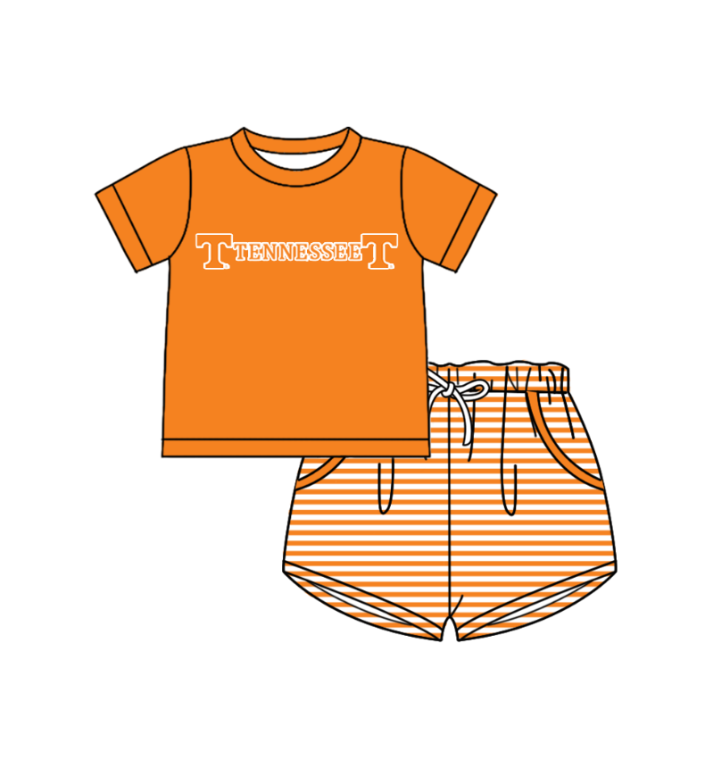 Preorder (moq 5)Baby Boys Tennessee Shirt Top Pockets Stripe Short Team Clothes Set