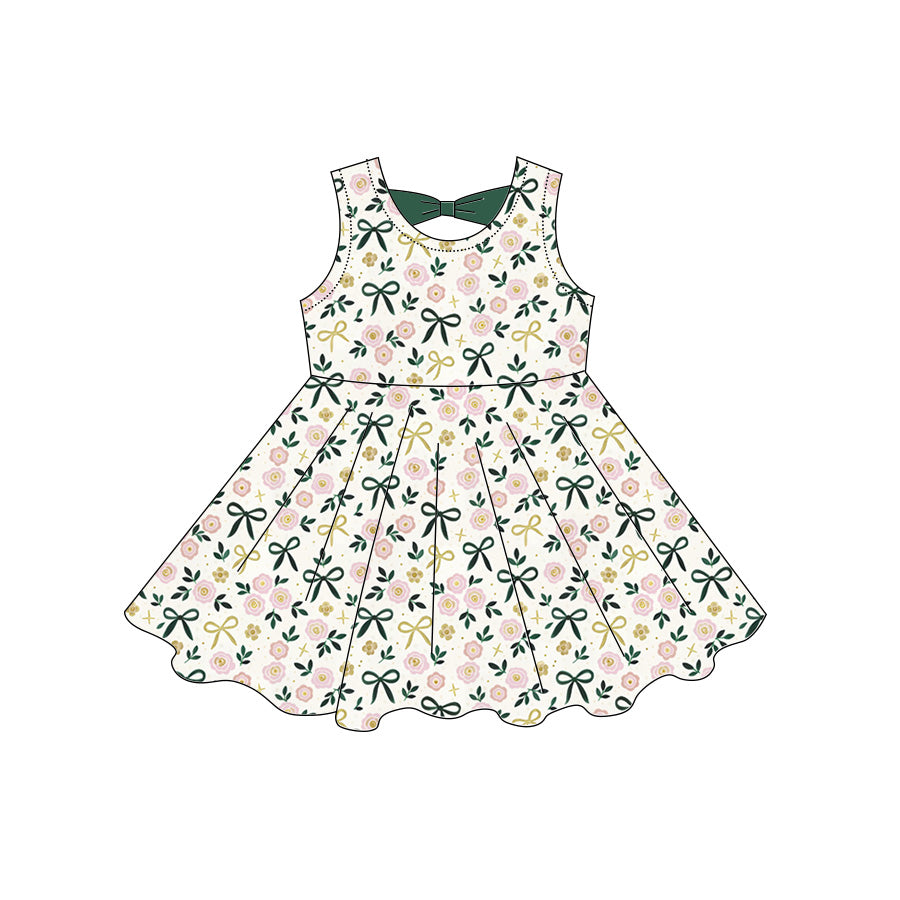 Preorder moq 5 Baby Girls Sleeveless Bows Flowers Knee Length Dresses