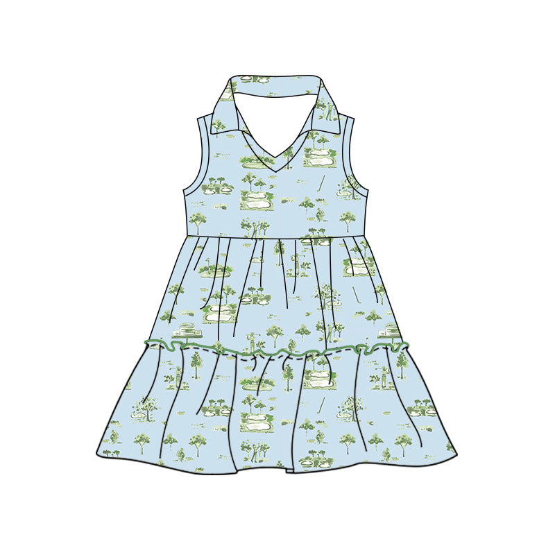 Preorder moq 5 Baby Girls Sleeveless Golf Patchwork Knee Length Dresses
