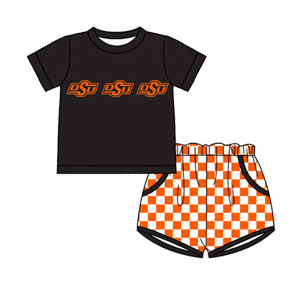 Preorder moq 5 Baby Boys Short Sleeve OSU Top Checked Pockets Short Team Clothes Sets