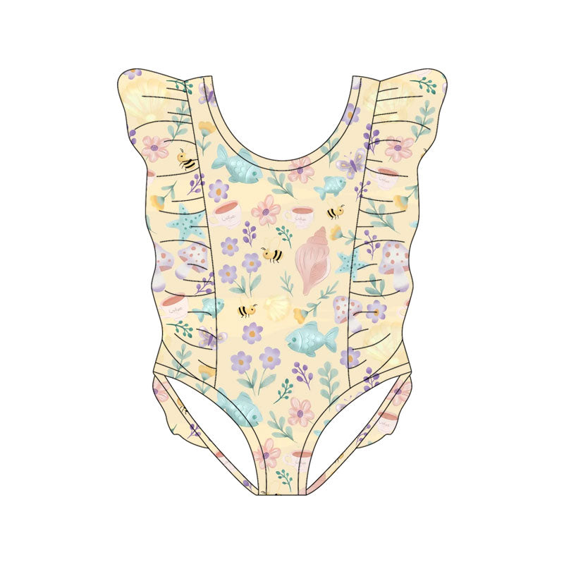 Preorder(moq 5) Baby Girls Fishes Flowers Ruffle Swimsuits