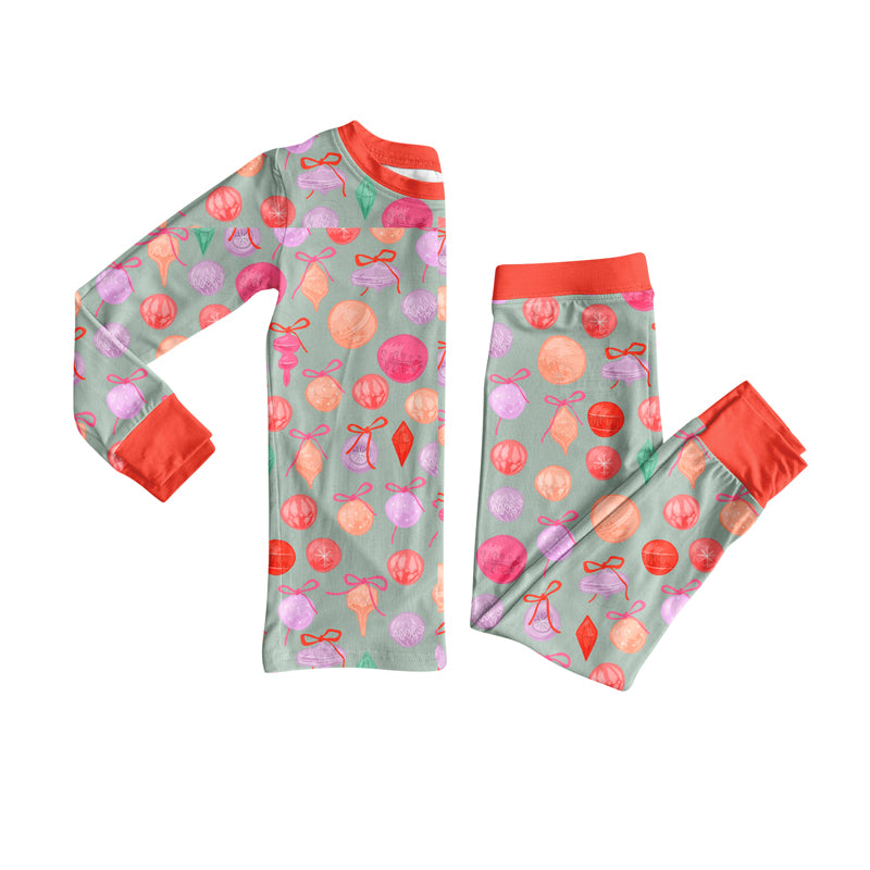 Preorder (moq 5)Baby Girls Long Sleeves Lights Bows Plaid Top Pants Pajamas Set