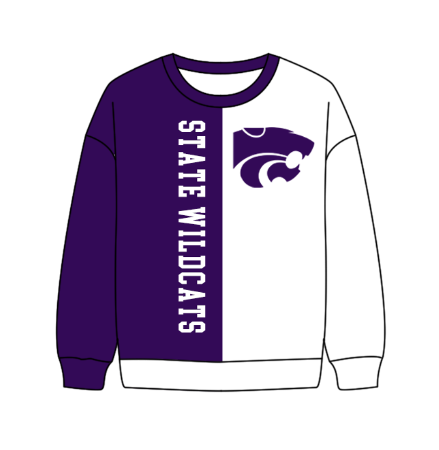 Preorder(moq 8)Baby Boys Purple White Sleeve State Wildcats Team Tee Shirts Top