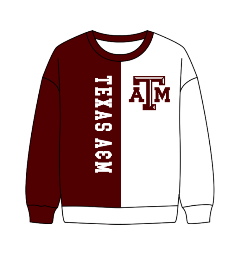 Preorder(moq 8)Baby Boys Dark Red White Sleeve ATM Team Tee Shirts Top