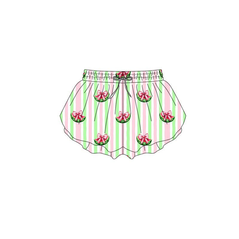 Preorder(moq 5) Baby Girls Pink Green Bows Watermelons Ruffle Shorts Bottom