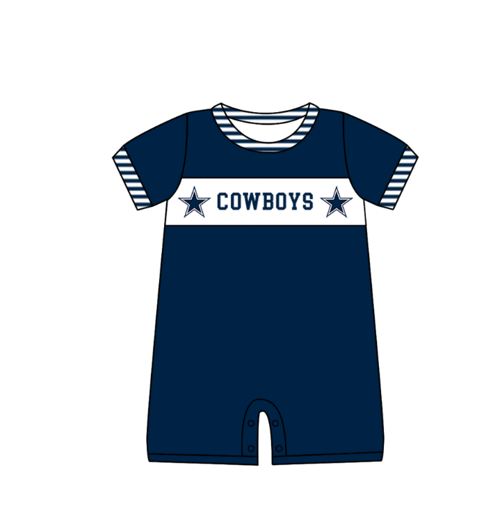 Preorder (moq 5)Baby Boys Hot Blue Short Sleeve Cowboys Team Rompers