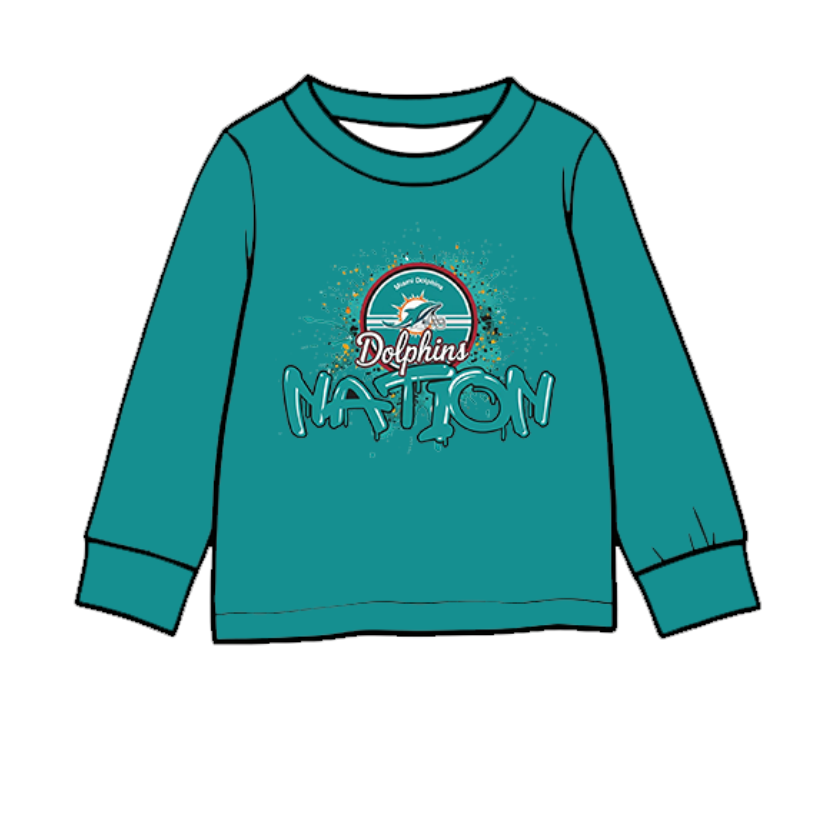 Preorder (moq 5)Baby Boys Green Long Sleeve Dolphins Team T-shirts Top