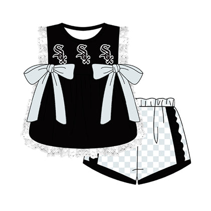 Preorder moq 5 Baby Girls Sleeveless Sox Lace Tunic Checked Short Team Clothes Sets