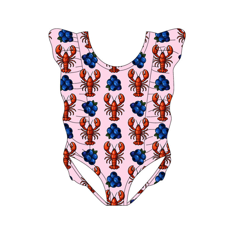Preorder(moq 5) Baby Girls Crayfishes Blueberry Ruffle Swimsuits