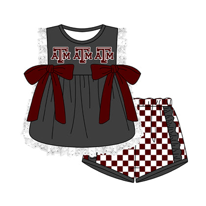 Preorder moq 5 Baby Girls Sleeveless ATM Lace Tunic Checked Short Team Clothes Sets