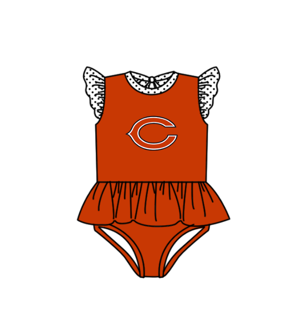 Preorder moq 5 Baby Girls Orange Flutter Sleeve C Team Swimsuits